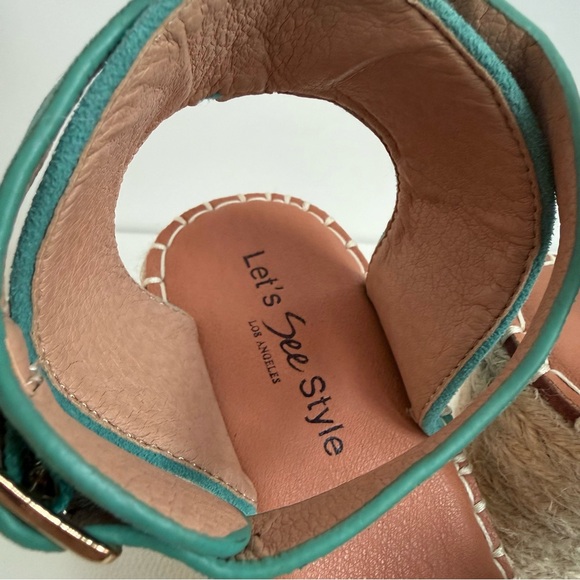 NWOT Espadrille Wedge Sandals Faux Suede Teal - Picture 7 of 8